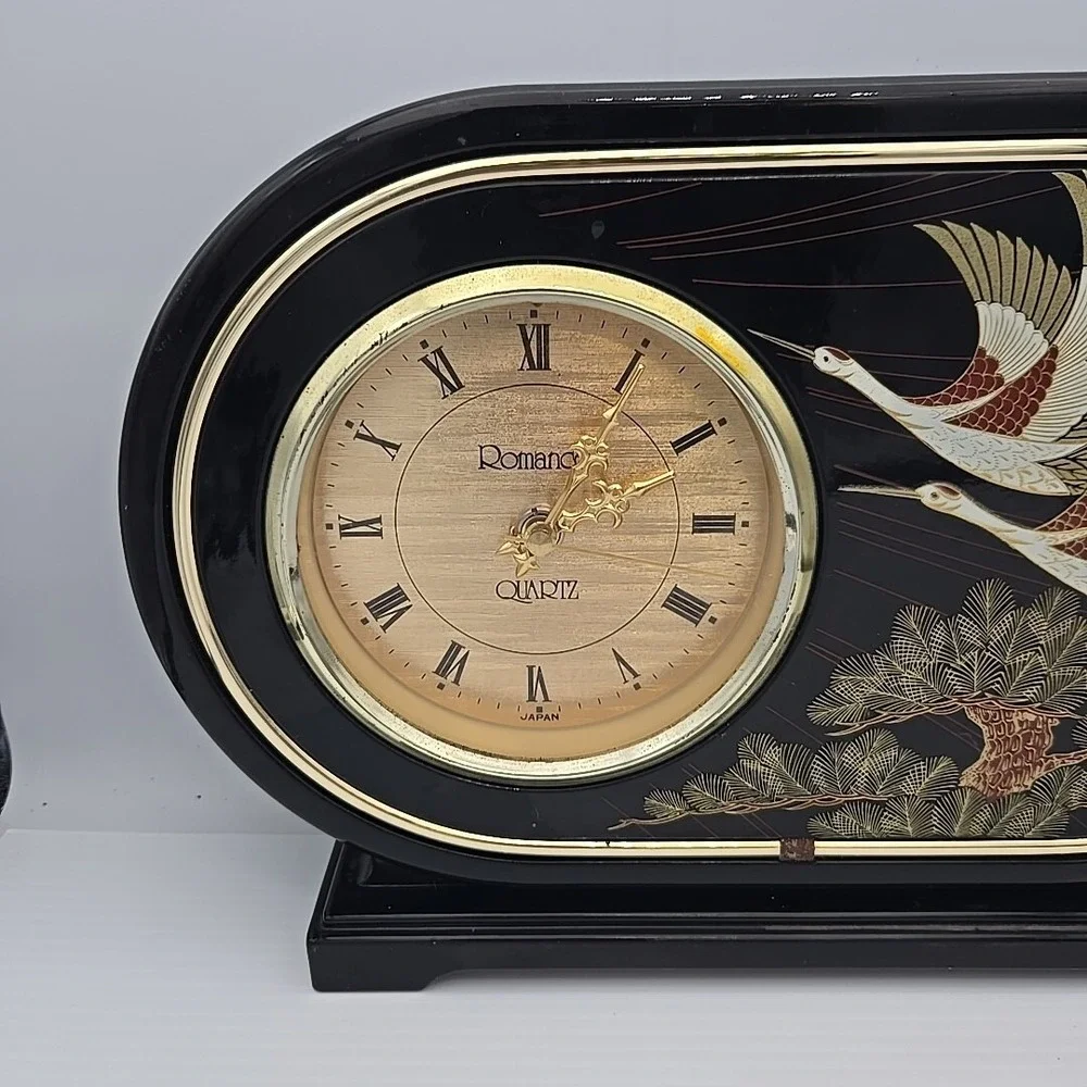 VTG Papillon Quartz Mantel Desk Clock Made in Japan Birds Cranes (Not Working)